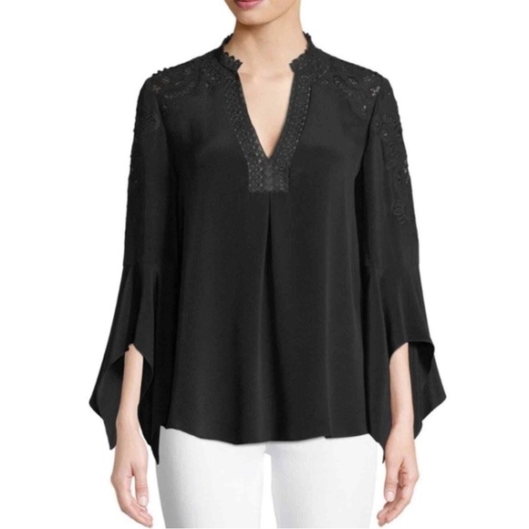 Kobi halperin Jessa silk long sleeve black lace blouse XS